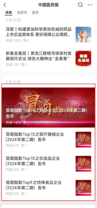 “中國醫藥報”微信公眾號定期發布 “兩品一械”企業“冒煙指數”