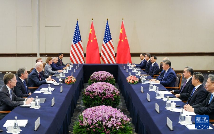 當地時間11月16日下午，國家主席習近平在利馬同美國總統拜登舉行會晤。新華社記者 丁林 攝